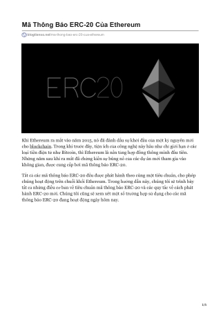 Mã Thông Báo ERC-20 Của Ethereum
