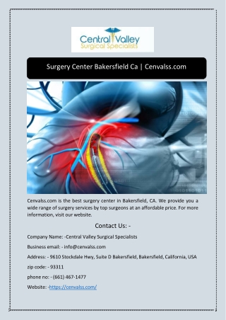 Surgery Center Bakersfield Ca | Cenvalss.com