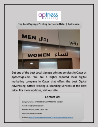 Top Local Signage Printing Service In Qatar | Aptnessqa