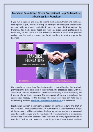 Franchise Foundation Offers Professional Help To franchise a business San Francisco