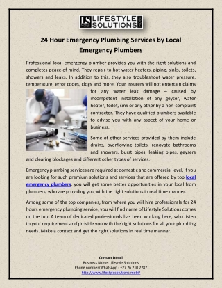 24 Hour Emergency Plumbing Services by Local Emergency Plumbers