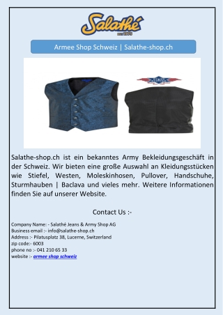 Armee Shop Schweiz | Salathe-shop.ch