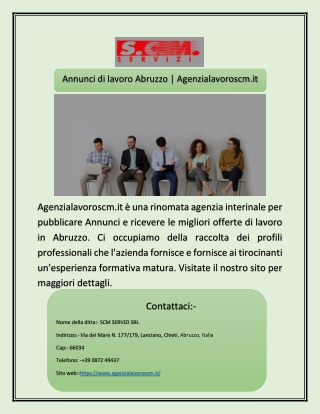 Annunci di lavoro Abruzzo | Agenzialavoroscm.it