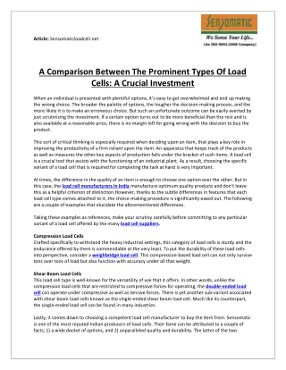 A Comparison Between The Prominent Types Of Load Cells: A Crucial Investment