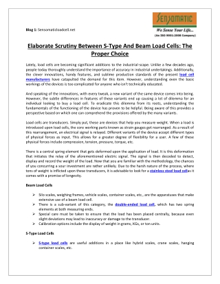 Elaborate Scrutiny between S-type and Beam Load Cells: The Proper Choice