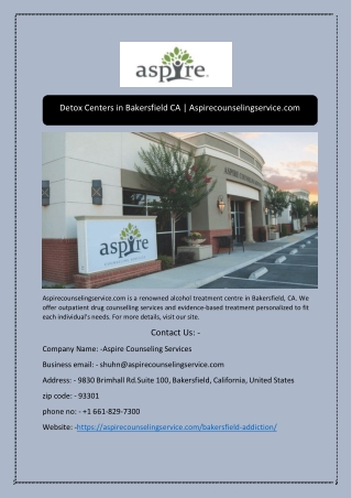 Detox Centers in Bakersfield CA | Aspirecounselingservice.com