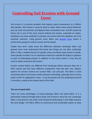 Controlling Soil Erosion with Ground Cover