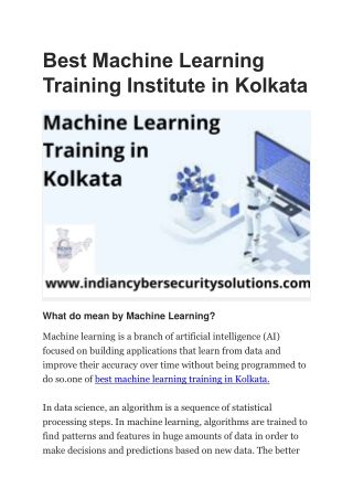 Best Machine Learning Training Institute in Kolkata