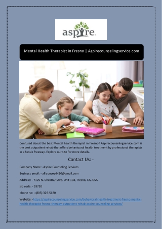 Mental Health Therapist in Fresno | Aspirecounselingservice.com