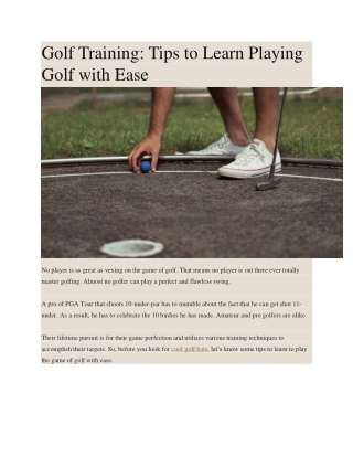 Golf Training: Tips to Learn Playing Golf with Ease