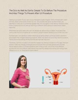 The Do's As Well As Don'ts: Details To Do Before The Procedure And Also Things To Prevent After Iui Procedure