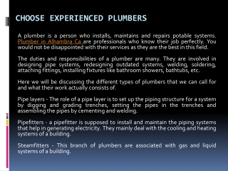 Choose Experienced Plumbers
