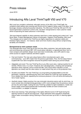 Alfa Laval ThinkTop® V50 and V70
