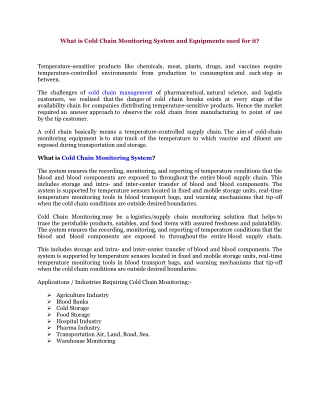 What is Cold Chain Monitoring System and Equipments used for it?