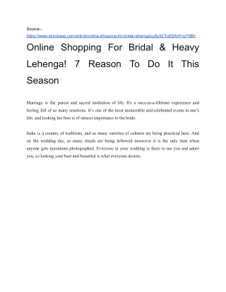 Online Shopping For Bridal & Heavy Lehenga! 7 Reason To Do It This Season