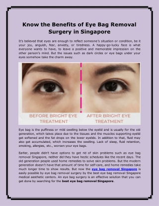 Know the Benefits of Eye Bag Removal Surgery in Singapore