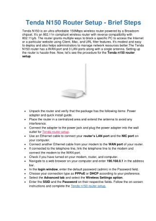 Easy Steps: Tenda N150 Router Setup | Web Based Setup & Config