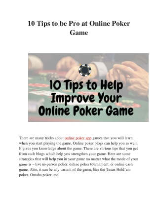 10 tips to becomes good online poker player