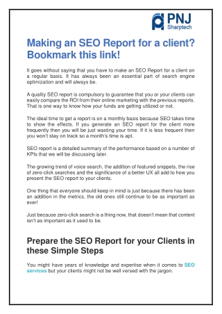 Making an SEO Report for a client?