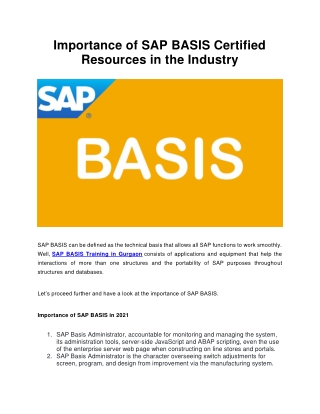 Importance of SAP BASIS Certified Resources in the Industry