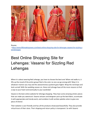 Best Online Shopping Site for Lehengas: Vasansi for Sizzling Red Lehengas