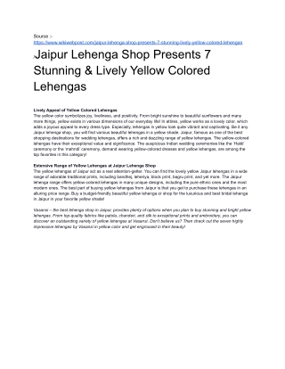 Jaipur Lehenga Shop Presents 7 Stunning & Lively Yellow Colored Lehengas