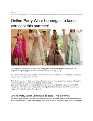 Online Party Wear Lehengas to keep you cool this summer!