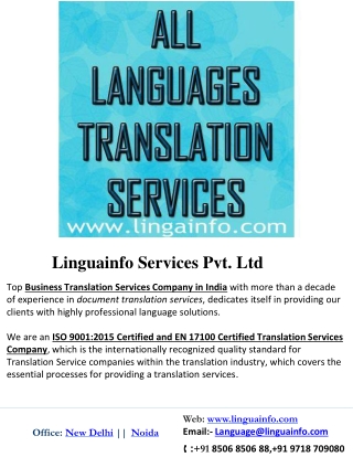 All Language Translation Services In Delhi NCR.