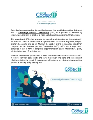 Knowledge Process Outsourcing (KPO) In Delhi NCR