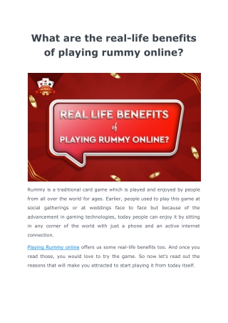 Real life benefits of playing rummy online