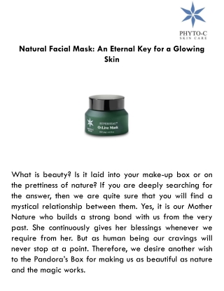 Natural Facial Mask: An Eternal Key for a Glowing Skin