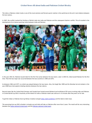 Cricket News-All about India and Pakistan Cricket Rivalry