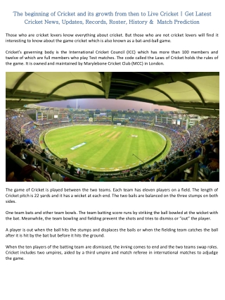 The beginning of Cricket and its growth from then to Live Cricket | Get Latest Cricket News, Updates, Records, Roster, H
