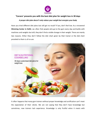 ‘Carvers’ presents you with the best diet plan for weight loss in 30 days