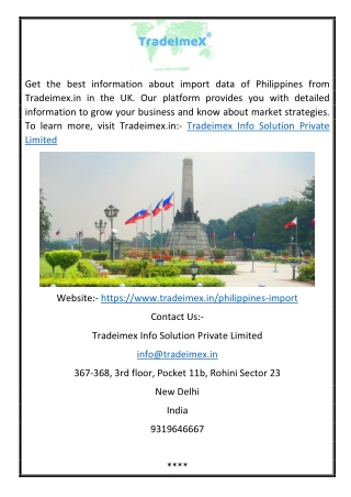 Philippines Customs Data | Tradeimex.in