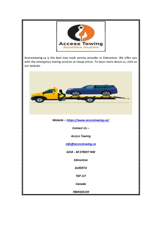 Towing Services Edmonton | Accesstowing.ca
