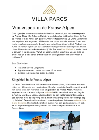 Villa Parcs - Wintersport Franse Alpen