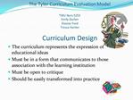 The Tyler Curriculum Evaluation Model TWU Nurs 5253 Emily Durbin Elouise Ford Tressa Hunter Curriculum Design