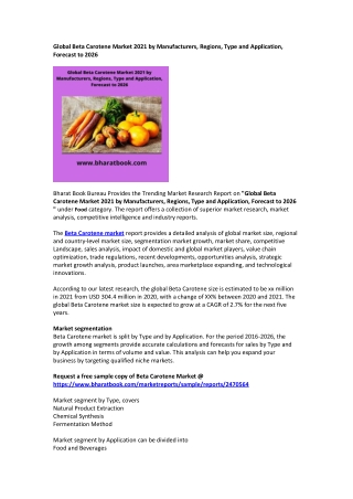 Global Beta Carotene Market Forecast to 2026