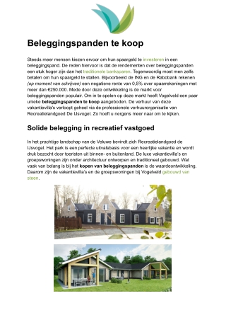 Beleggingspanden te koop in de recreatieve sector