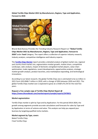 Global Tortilla Chips Market 2021 by Manufacturers, Regions, Type and Application, Forecast to 2026