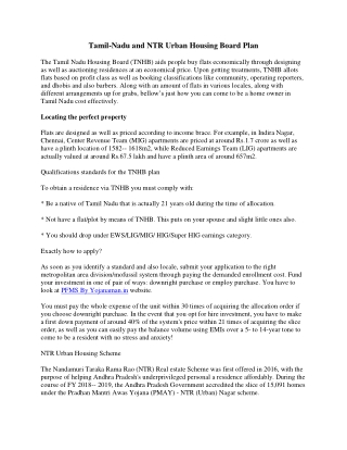Tamil Nadu And NTR Urban-Housing Board Scheme