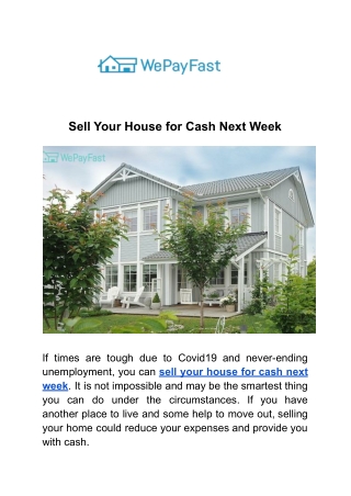 Sell Your House for Cash Next Week