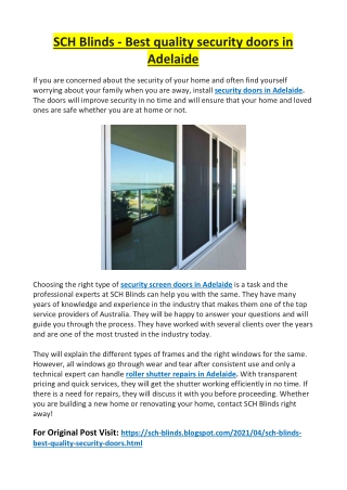 SCH Blinds - Best quality security doors in Adelaide