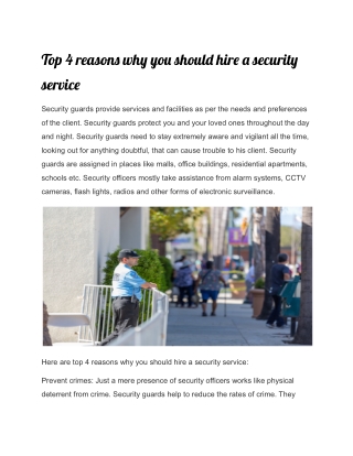 Top 4 reasons why you should hire a security service