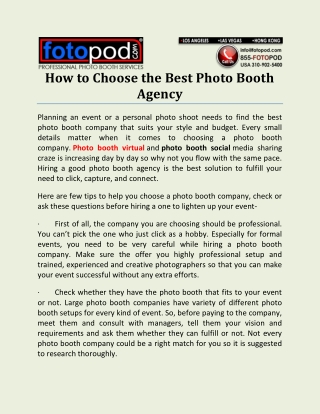 How to Choose the Best Photo Booth Agency