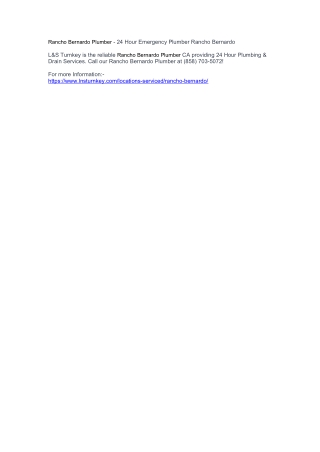 Rancho Bernardo Plumber - 24 Hour Emergency Plumber Rancho Bernardo