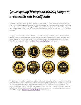 Get top quality Disneyland security badges at a reasonable rate in California