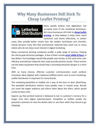Why Many Businesses Still Stick To Cheap Leaflet Printing?