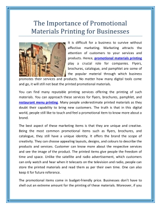 The Importance of Promotional Materials Printing for Businesses
